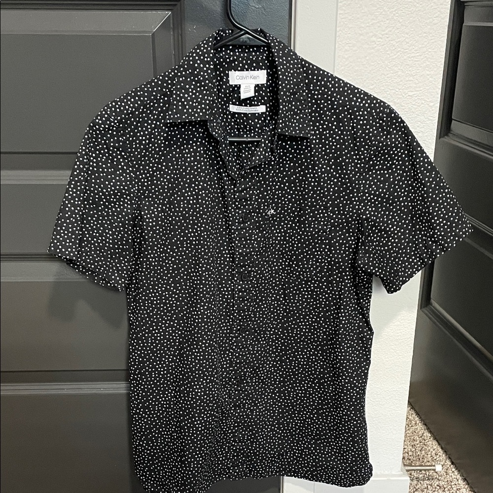 Calvin Klein Men’s Black White Polka Dot Button Up Shirt XS
